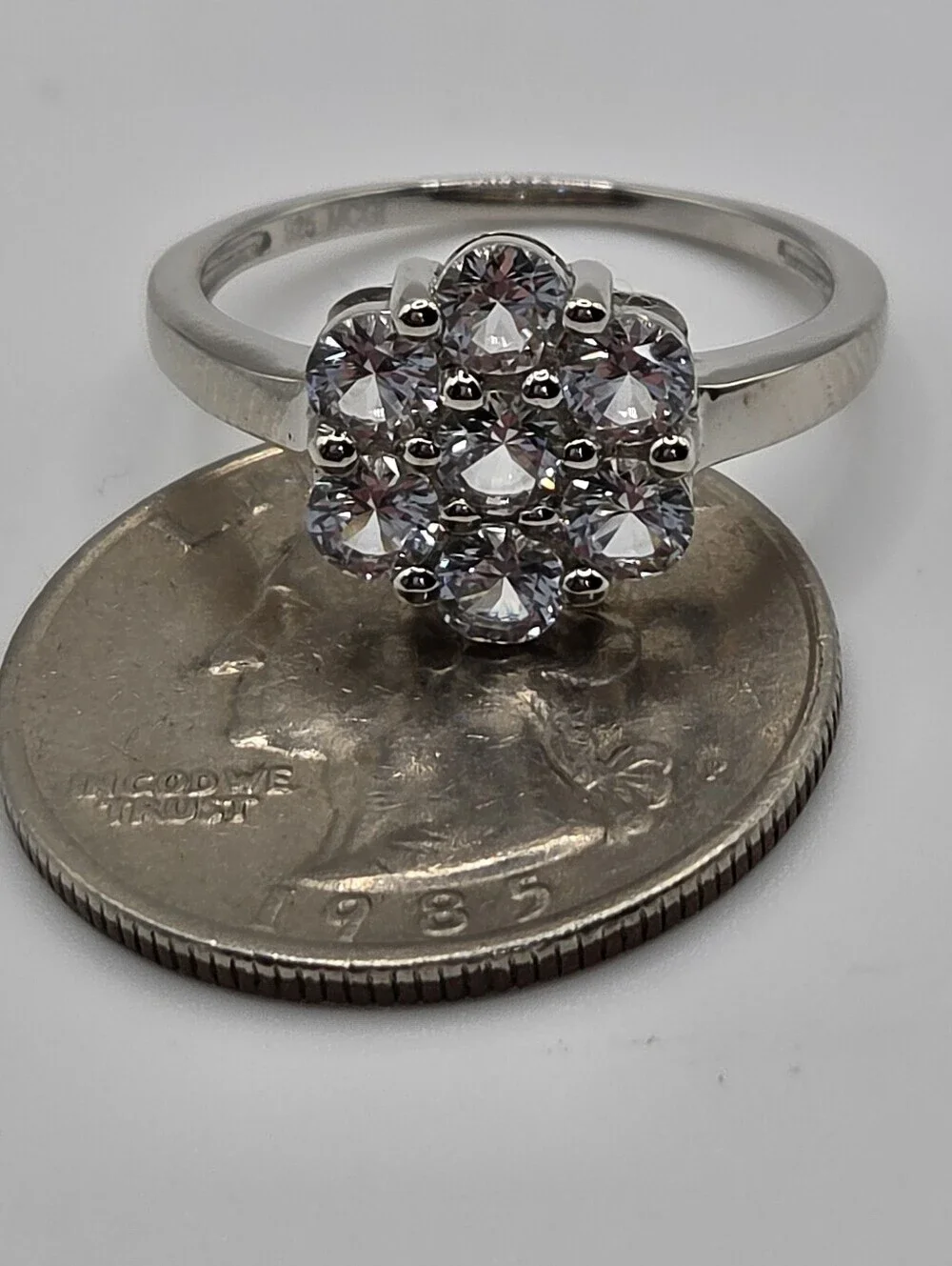 Sterling Silver Flower Ring Lab White Sapphire Size 9 Floral Statement